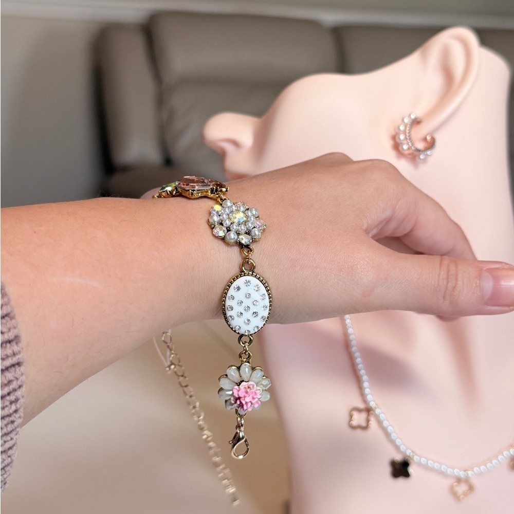 Floral Charm Bracelet with Gold Accents - Picture 3 of 5
